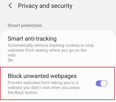 يضيف الإصدار التجريبي من Samsung Internet الحماية ضد اختطاف زر الرجوع