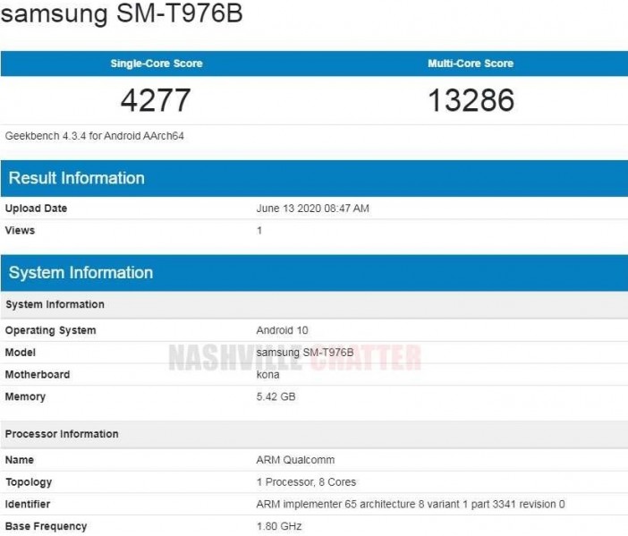 كشفت Geekbench عن المواصفات الرئيسية لجهاز Samsung Galaxy Tab S7 +