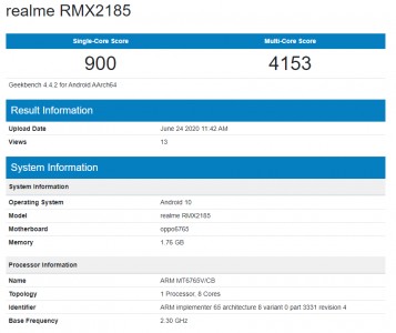 Realme C11 (RMX2185) نتائج من Geekbench 4.4
