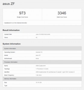 Asus ZF مع Snapdragon 865 و 16 غيغابايت من ذاكرة الوصول العشوائي يمر عبر Geekbench