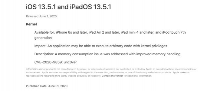 يعمل نظام iOS 13.5.1 على إصلاح الخلل الذي مكن كسر الحماية ، و iPadOS 13.5.1 و watchOS 6.2.6