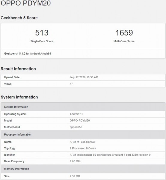 يمر Oppo A72 5G من خلال Geekbench ليكشف عن المواصفات الرئيسية