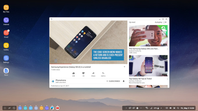 يلعب YouTube بشكل جيد مع وضع DeX - مراجعة Samsung DeX: لن يحل S8 محل جهاز كمبيوتر سطح المكتب