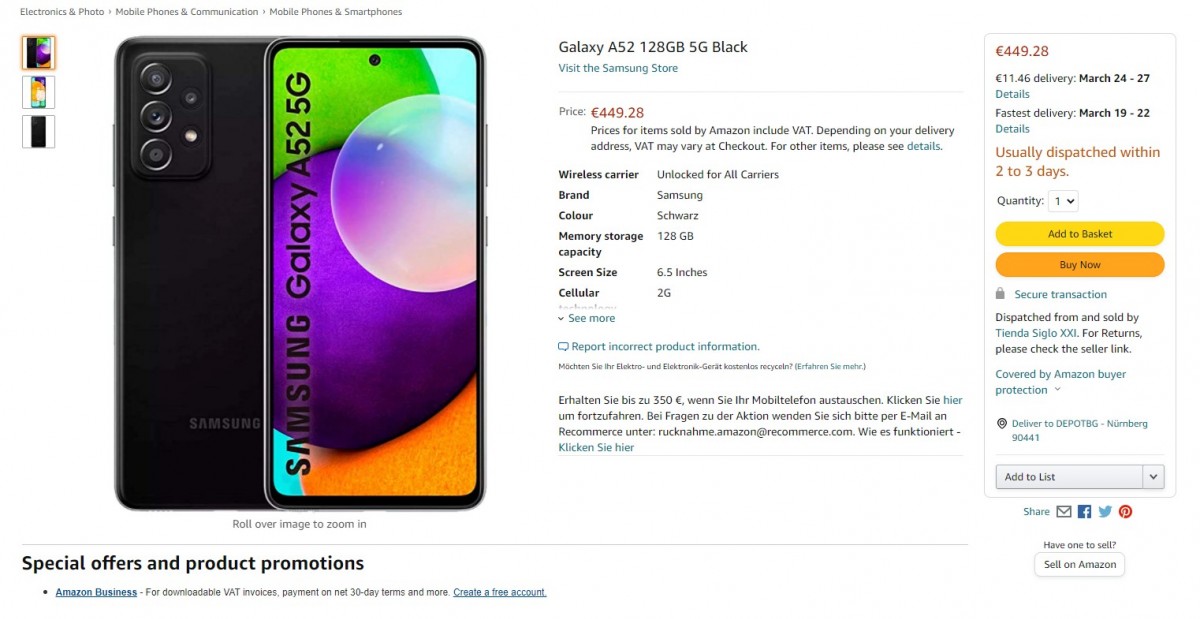 تم إدراج Samsung Galaxy A52 5G من قبل تجار التجزئة البولنديين والألمان بسعر أعلى من المتوقع