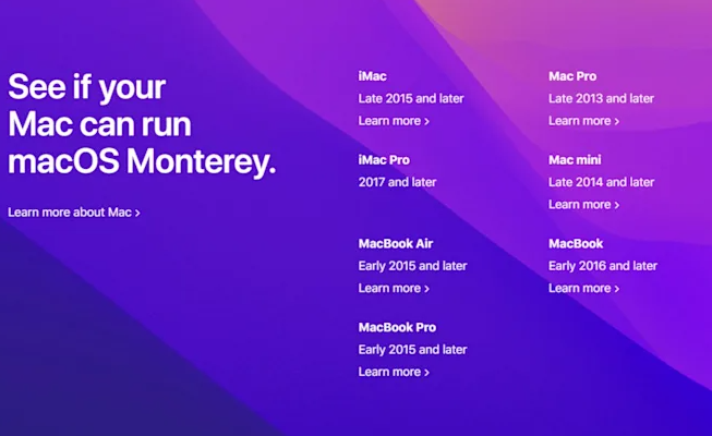 قائمة بالأجهزة المقرر تحديثها لاحقاً هذا العام بنظام macOS Monterey