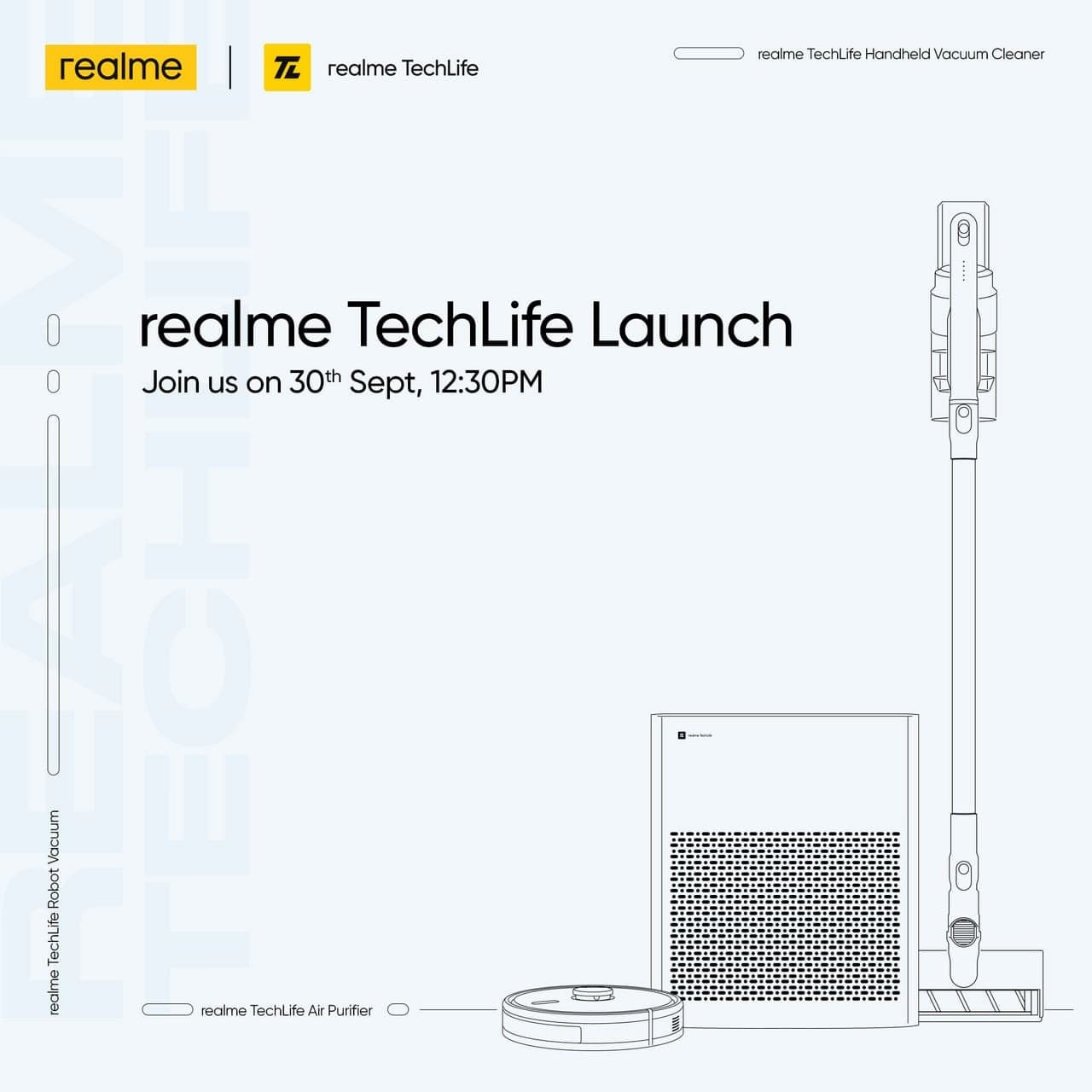 Realme تستعد لإطلاق منقي هواء ومكانس كهربائية جديدة في 30 سبتمبر بالهند