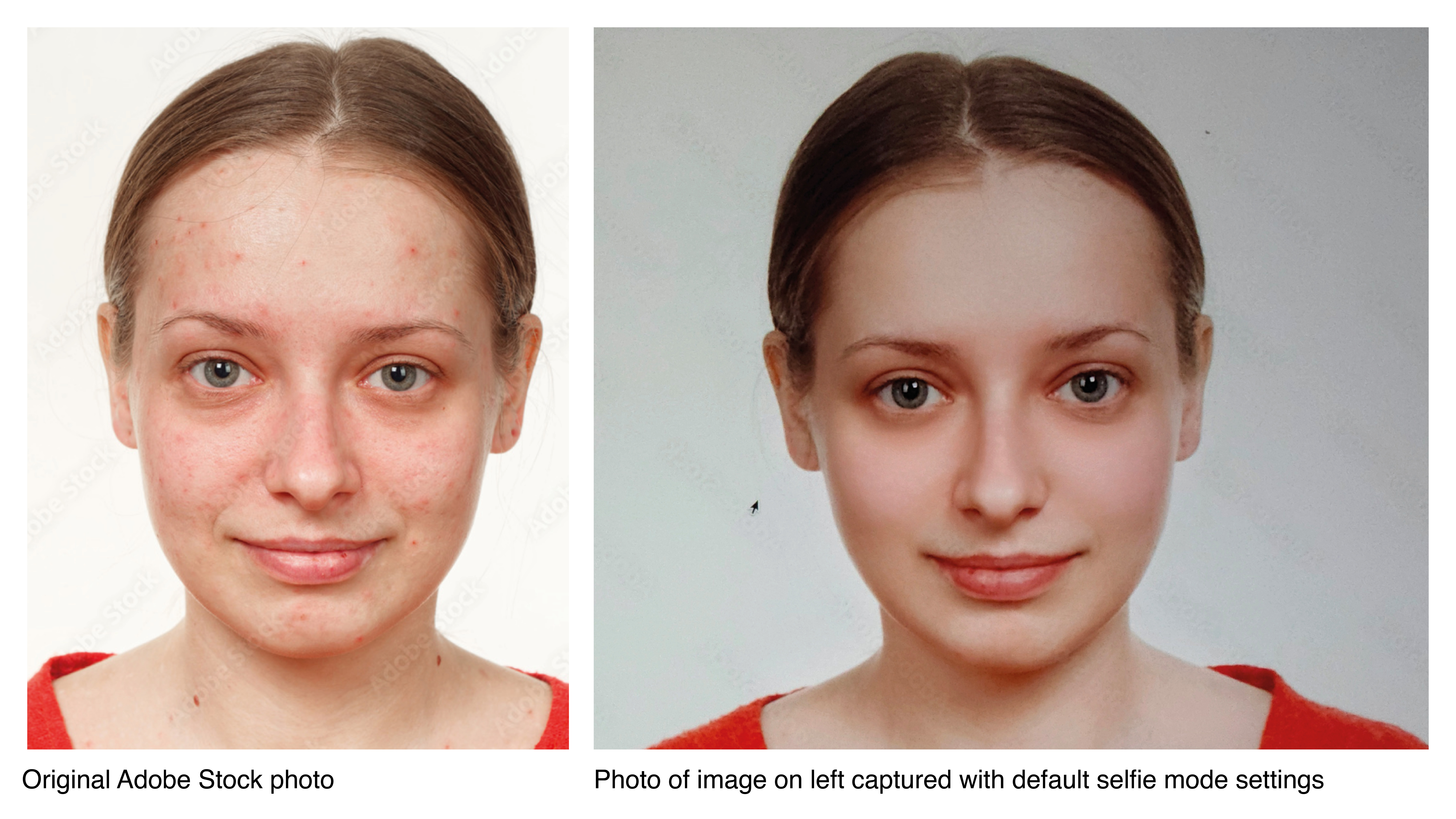 مثال على الدرجة التي تطبق بها كاميرات الصور الشخصية مرشحات التجميل الثقيلة بشكل افتراضي