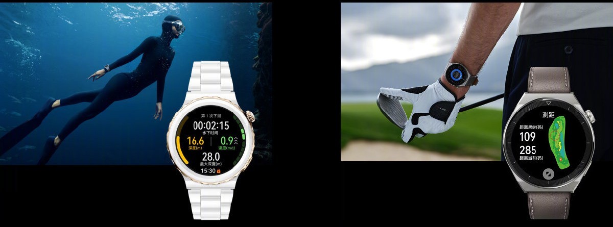تم اعتماد Watch GT 3 Pro للغوص المجاني حتى 30 مترًا وتحتوي على مئات ملاعب الجولف المحملة مسبقًا