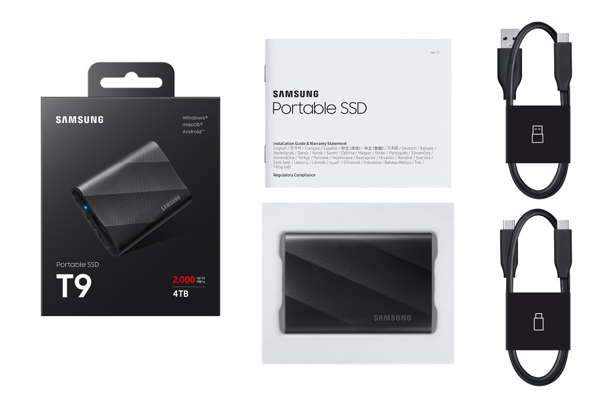 يعد محرك SSD المحمول T9 من سامسونج هو الأول من نوعه المزود بمنفذ USB 3 Gen 2x2، ويحقق سرعات نقل تصل إلى 2000 ميجابايت/ثانية