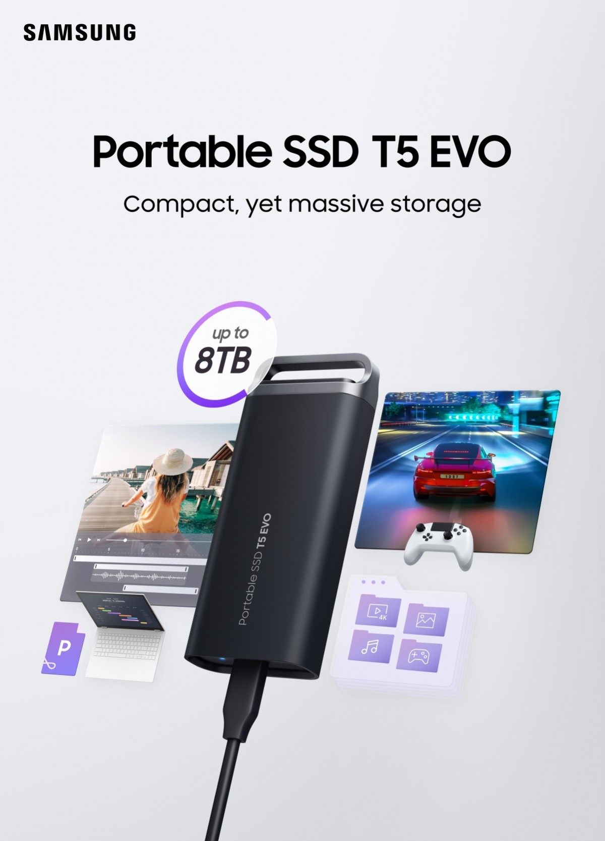 يصل Samsung SSD T5 EVO بسعة 8 تيرابايت