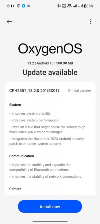 سجل تغييرات تحديث OnePlus Open OxygenOS 13.2.0.201