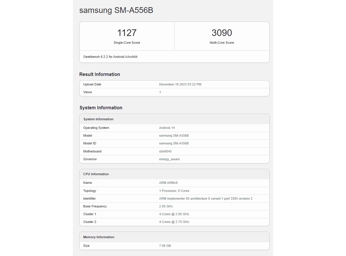 يعمل Samsung Galaxy A55 على تشغيل Geekbench، وتم تأكيد Xclipse 530 GPU