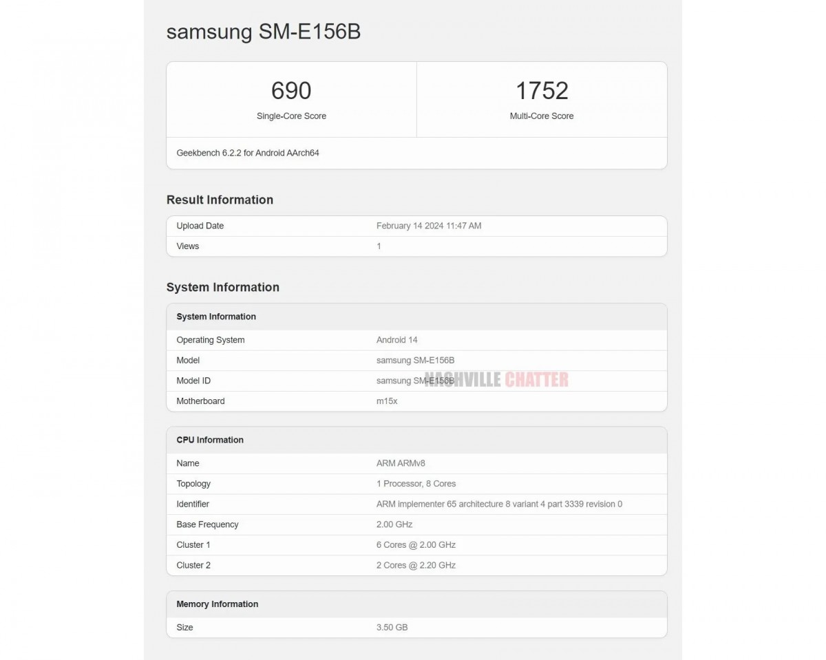 يقوم Samsung Galaxy F15 5G بتشغيل Geekbench قبل إصداره